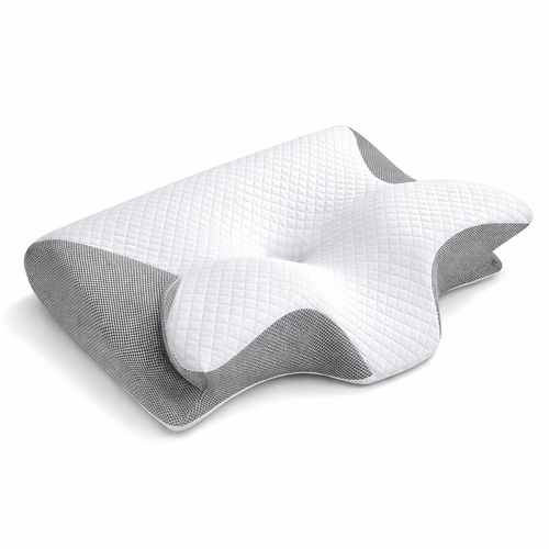 Salutive contour memory foam pillow with a white quilted cover and grey side panels