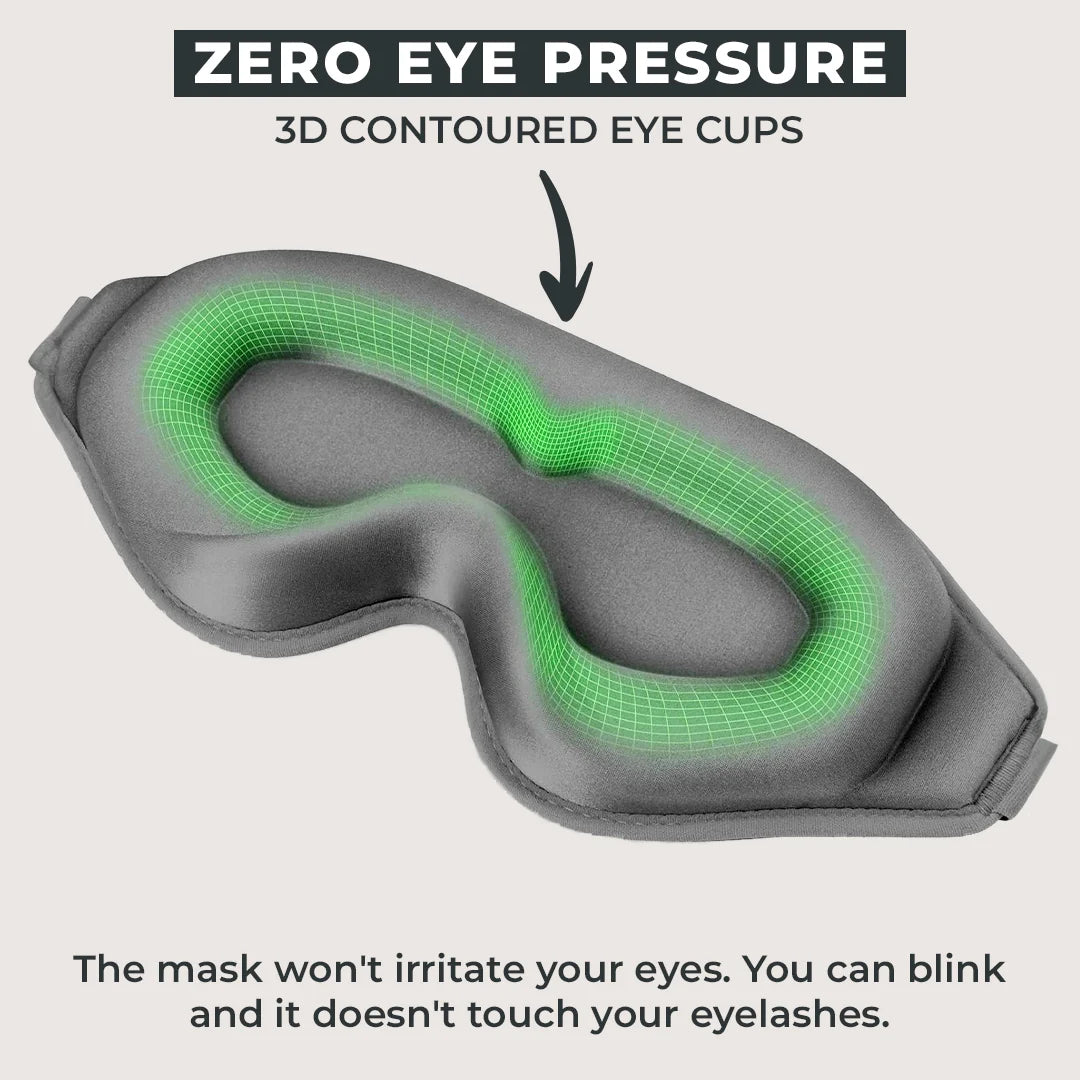 Sleep mask with contoured eye cups, top view