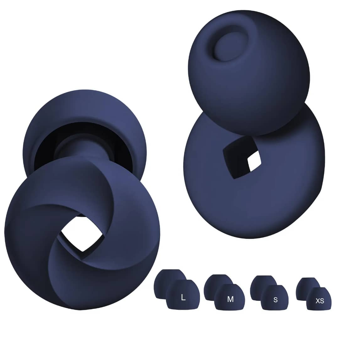 Salutive silicone ear plugs in navy in the keychain carry case